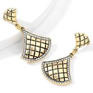 WINE ONION Gold & Diamond Trimmed Christmas Bells Stud Earrings